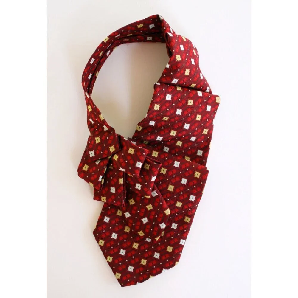 Men's Red Ascot Tie - Ascot Made From Men's Necktie - Vintage Ascot